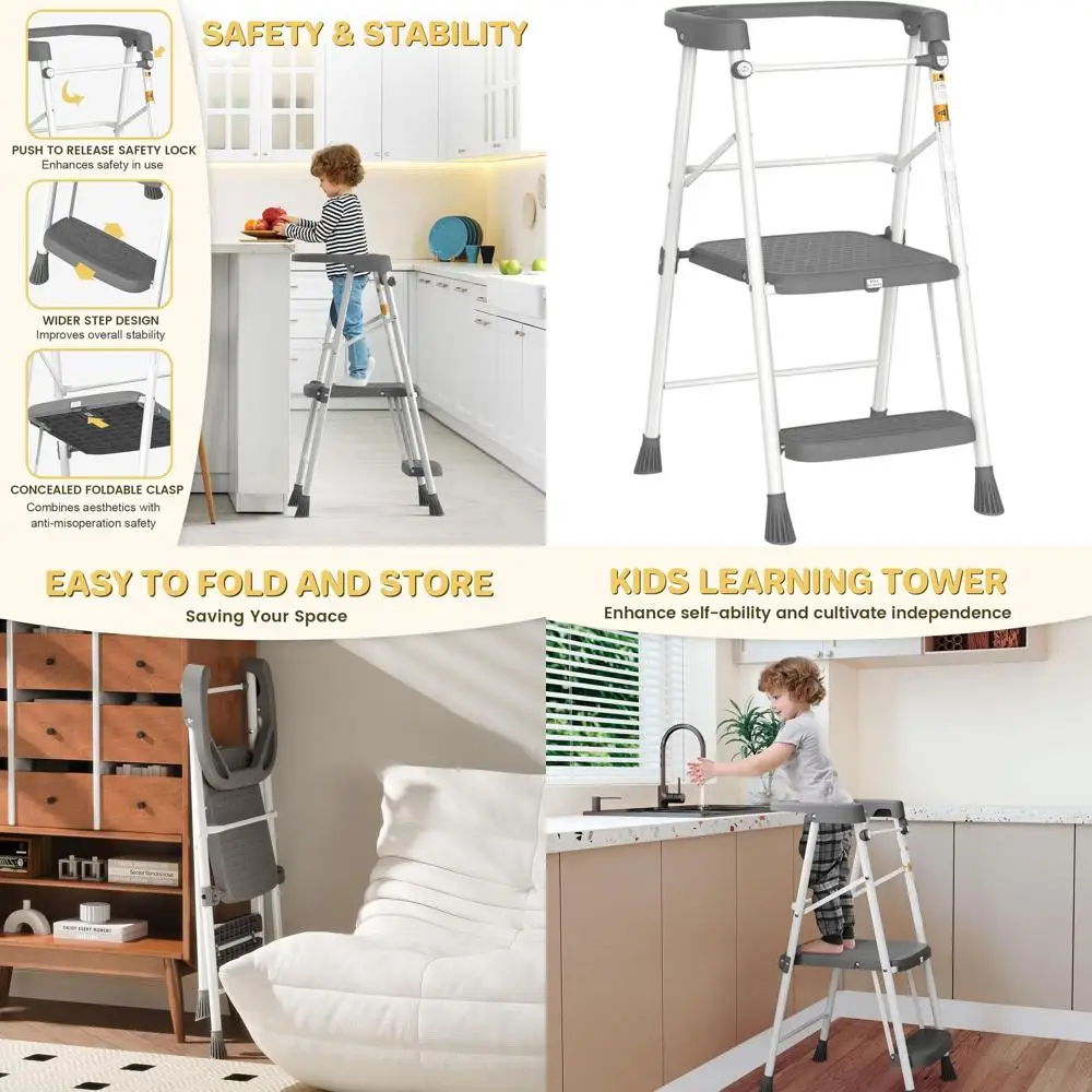 

Детская складная кухонная подставка-ступенька с защитным поручнем для доступа к столешнице для малышей