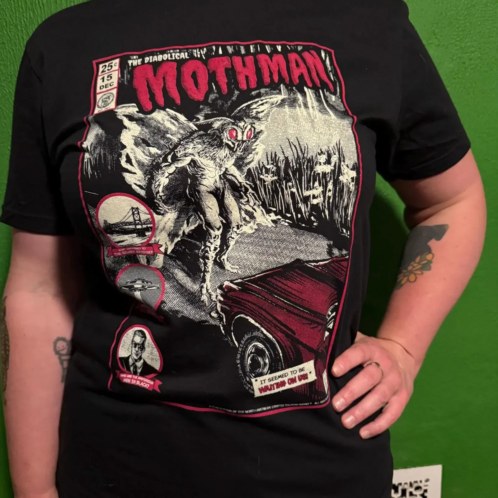 Mothman T Shirt Diabolical Cryptid Design Silkscreened  vintage Washed Comfortable streetwear Stylish Casual homme Versatile