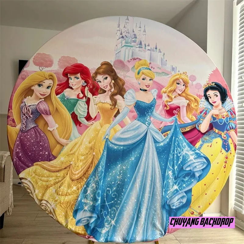 Castle Princess Round Circle Backdrop Custom Children Birthday Party Decoration Banner Jasmine Elsa Background Photo Studio