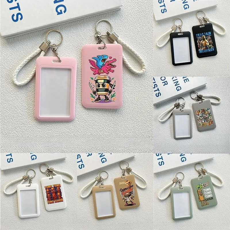

Italian Brainrot Tung Bus ID Card Protective Cover Cases Anime Student Keyring Card Campus Access Door Credit Card Holder Bag