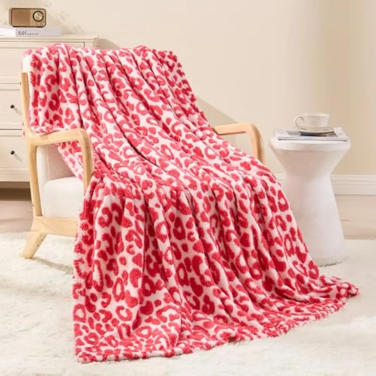 Red Pink Leopard Print Throw Blanket Soft Coral Fleece Plush Cozy Couch Bed Blanket Kawaii Room Pink Decor