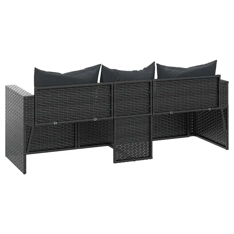 Fotografia 6: Sofá de jardim para 3 pessoas com almofadas, preto, polirattan