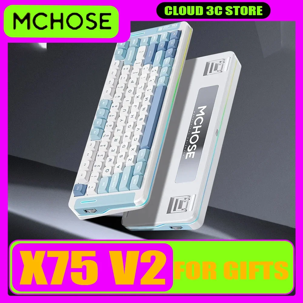 Mchose X75 V2 Mechanical Keyboard RGB Hot-Swap Gasket Tri Mode Wireless Gaming Keyboard Customized Ergonomics PC Gamer Gifts