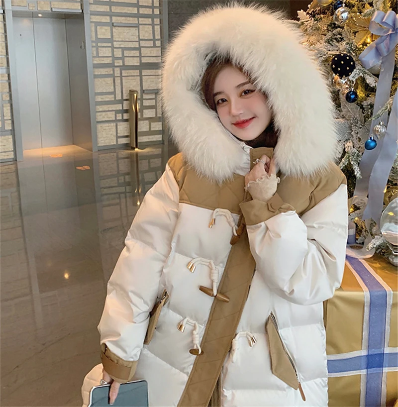 

2023 Winter New Down Jacket Women Raccoon Fur Collar Hooded Long Down Parka 90 White Duck Down Warm Fashion Puffer Coat Y3322