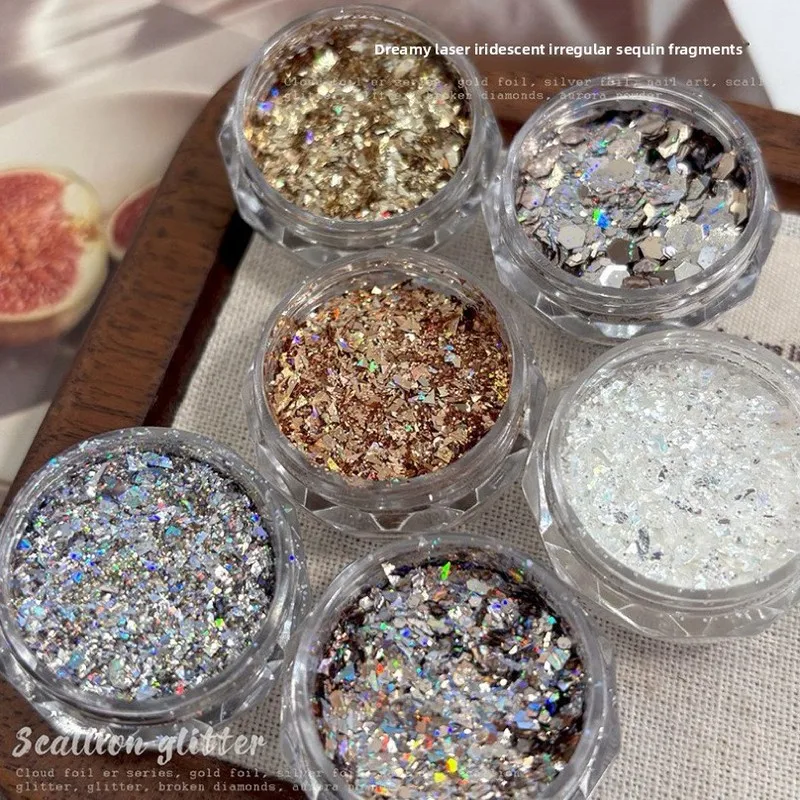LYLE Shiny Glitter Sequins Nail Art Ornaments Laser Silver Gold White Fragments DIY Handmade Press On Nail Decoration Supplies