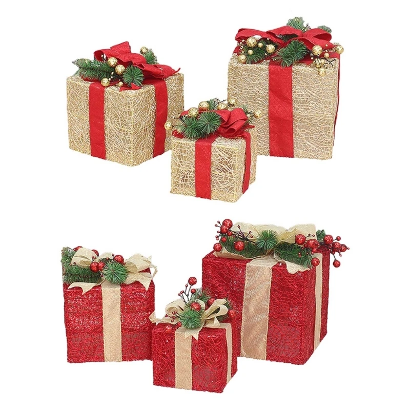 

Christmas Decoration Gift Box Ornament With Bowknot 3pcs Christmas Boxes Present Indoor Outdoor Party Under The Tree