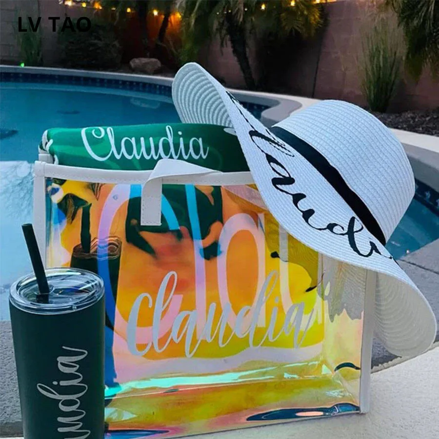 Custom Tote Bag Add Your Print Original Design Fashion Bag Large Capacity Clear Holiday Beach Travel Swimming Shoulder Laser Bag