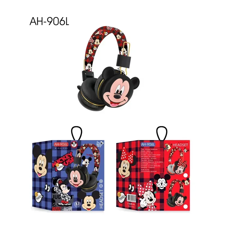 سماعات رأس بلوتوث من نوع AH-top Disney Mickey وminnie ، سماعات أذن لاسلكية ، صوت HIFI ، سماعات رأس قابلة للطي مع ميكروفون ، كرتون أنيمي ، هدايا أطفال