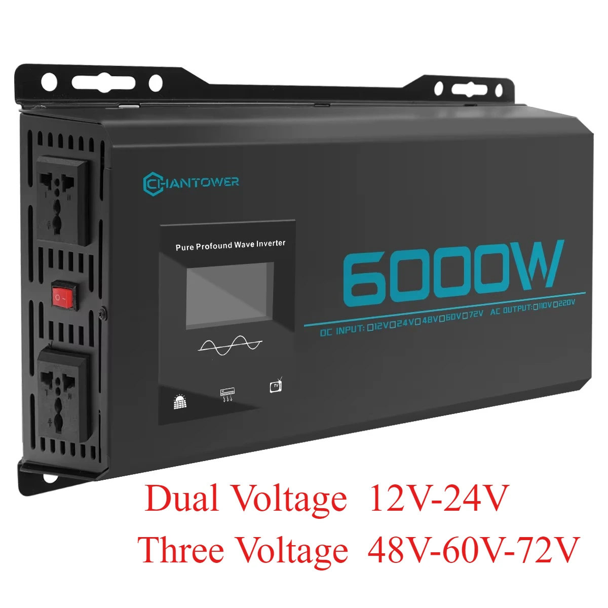 

Universal Dual Voltage Pure Sine Wave Inverter DC 12V/24V 48V/60V/72V to AC 220V 5000W 6000W Power Converter Car Solar Inverter
