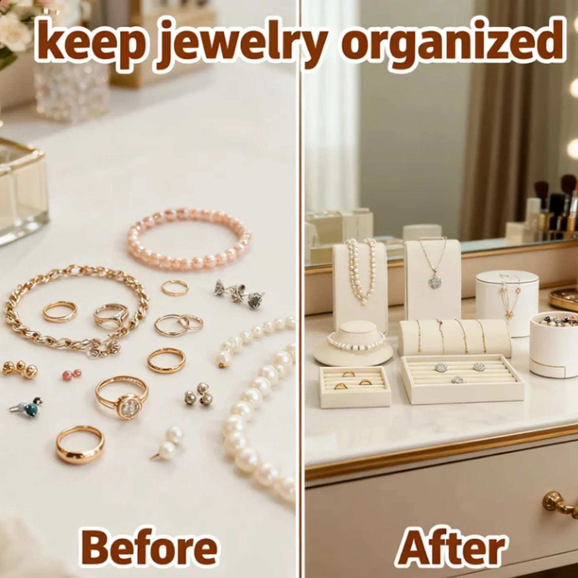 Four-Piece Beige Velvet Jewelry Display Set - Plush Necklace Pendant Box Half-moon Bracelet Storage Box Wristband Storage Box