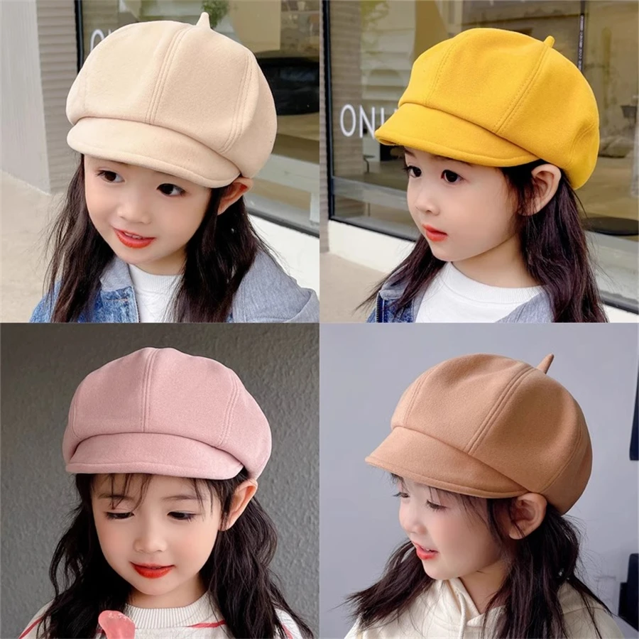 Children\'s beret, autumn/winter trend 2024 new autumn/winter, fashionable girl octagonal hat, baby top hat