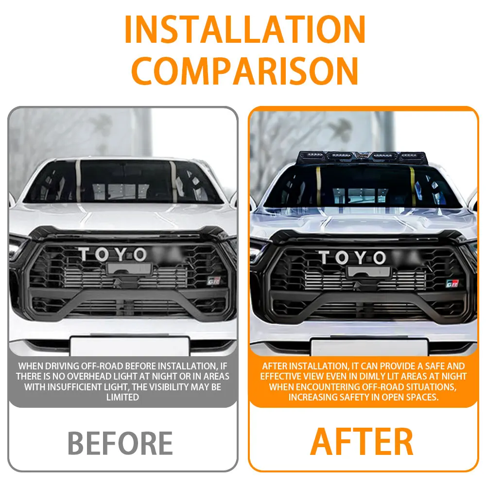 

Front Spoiler Roof Light Top Lamp Bar with LED Bar For Toyota Hilux Revo Rocco 2015-2025 top led light pod