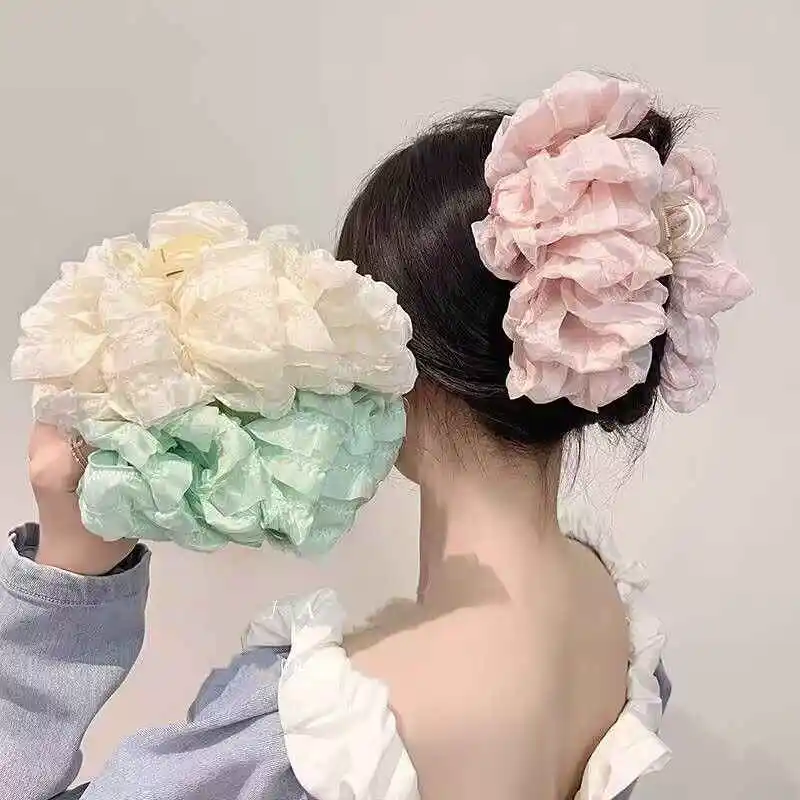 VANIKA New Large Fashionable Multi-layer Tulle Bow Hair Claw Clip Elegant Fabric Clouds Ponytail Clip Headdress Hair Accessories