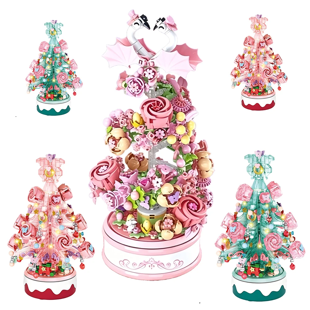 

MOC Swan Carousel Music Box Building Blocks Romantic Home Furnishings Pink Green Christmas Tree Music Box Bricks Kids Toys Gifts