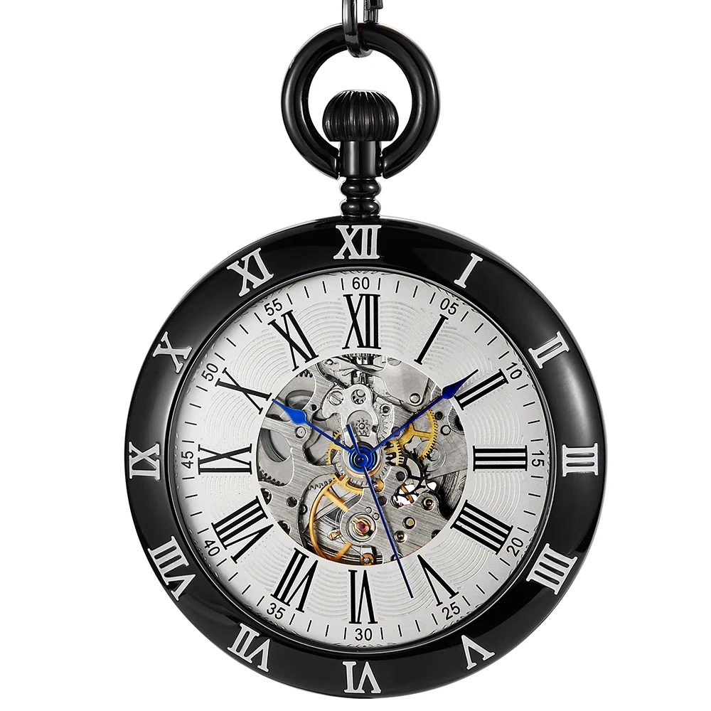 Luxury Men's Mechanical Pocket Watch Roman Numerals Dial High Quality Case Fob Chain Luminous Clock for Men Dropshipping