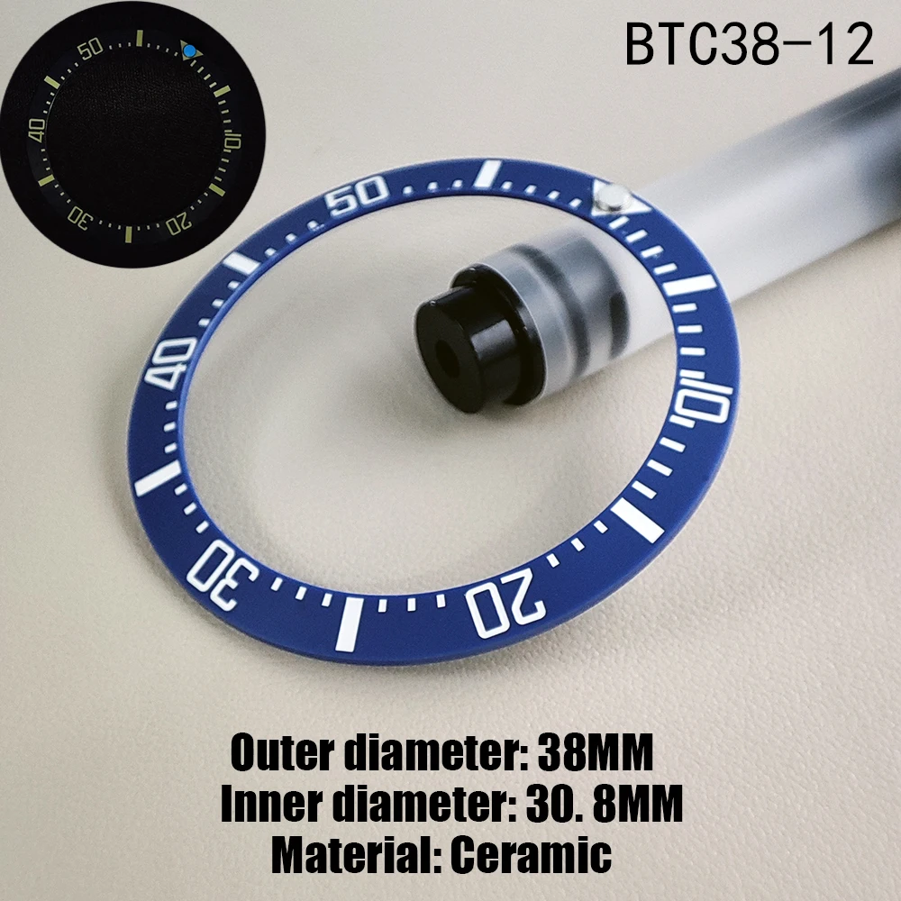 38MM*30.8MM Luminous Bead Watch Bezel Insert Ring Tilt  Ceramic For 40MM Men Case Inner