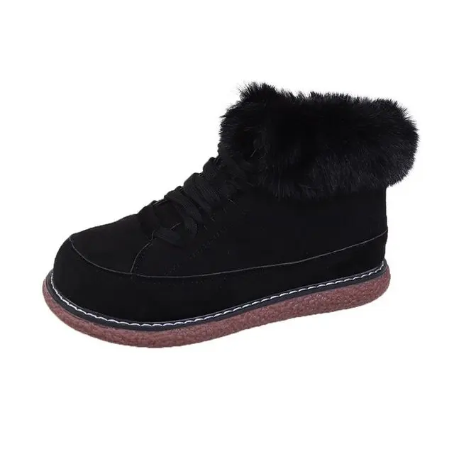 Black Women Snow Boots Lace Up Warm Ankle Boots Female Winter Fur Shoes Platform Casual Comfortable Short Boots Botas De Mujer41