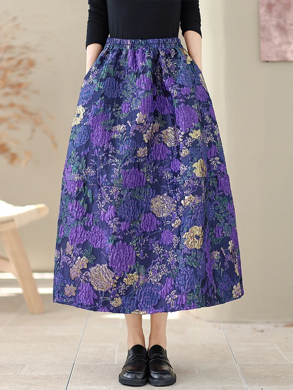 Coreano Japonês High End Emed Floral f Saia Feminina Solta Cintura Alta Midi Saia Bloom Saia Commute Sle Longo Outono...