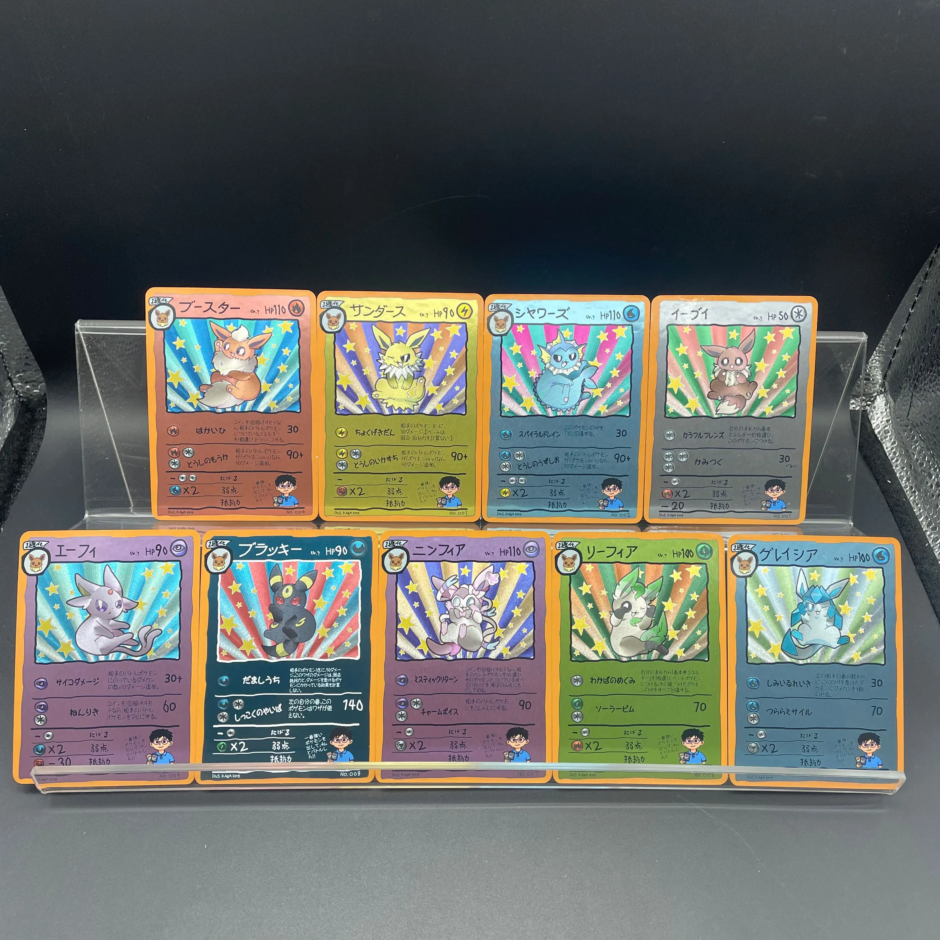 

DIY Anime PTCG Self-made Original Vintage Hand-Drawn Style Eeveelutions Umbreon Jolteon Eevee Game Collection Card Birthday Gift