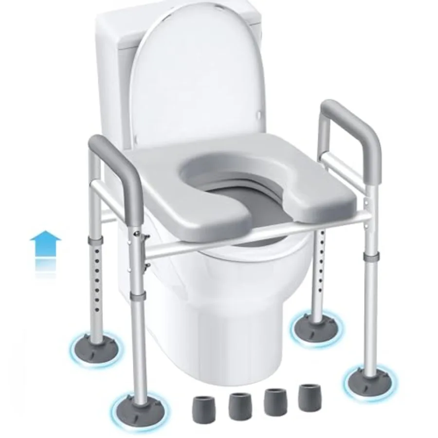 

Elongated Raised Toilet Seat with Handles for Seniors Non-Slip Elevated Shower Commode Chair with Arms Safety Rails and Grab Ba