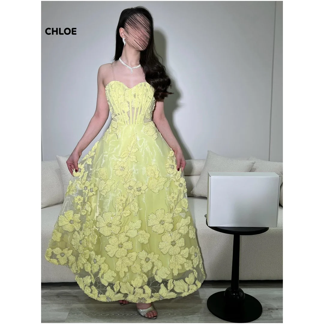 

Customized Prom Dresses 2025 Luxury Dresses for Party Dresses Woman 2025 Yellow Line A Flowers Sleeveless Luxury Ball Dress Gala