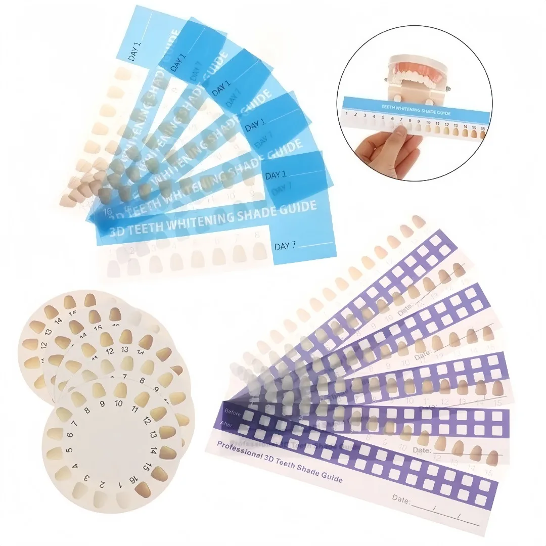 10pcs Teeth Whitening Shade Guide 16 Shades Teeth Whitening Color Chart Dental Cold Light Whitening Color Comparison Card