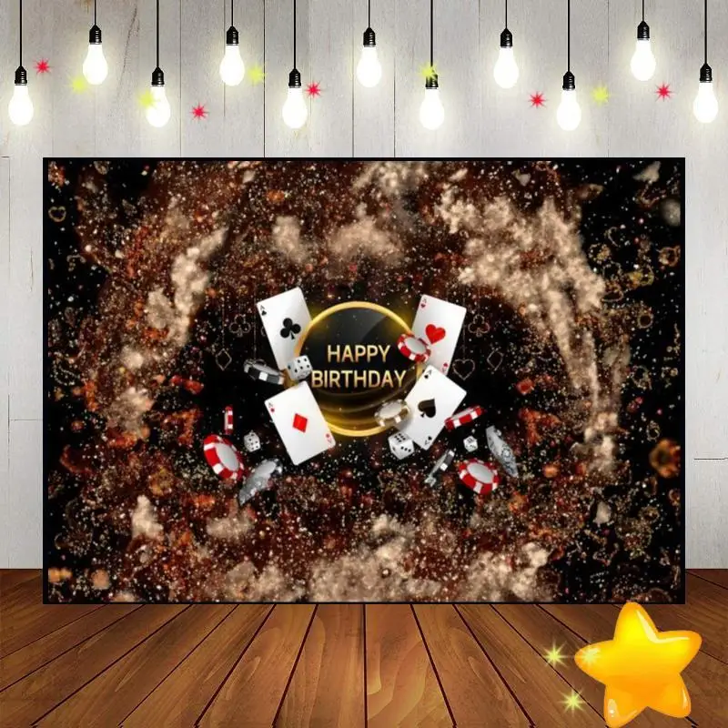 Casino Background Photography Backdrop Banner Decoration Party Rose Flowers Flowers Backdrops Chips Custom Birthday Dice Photo