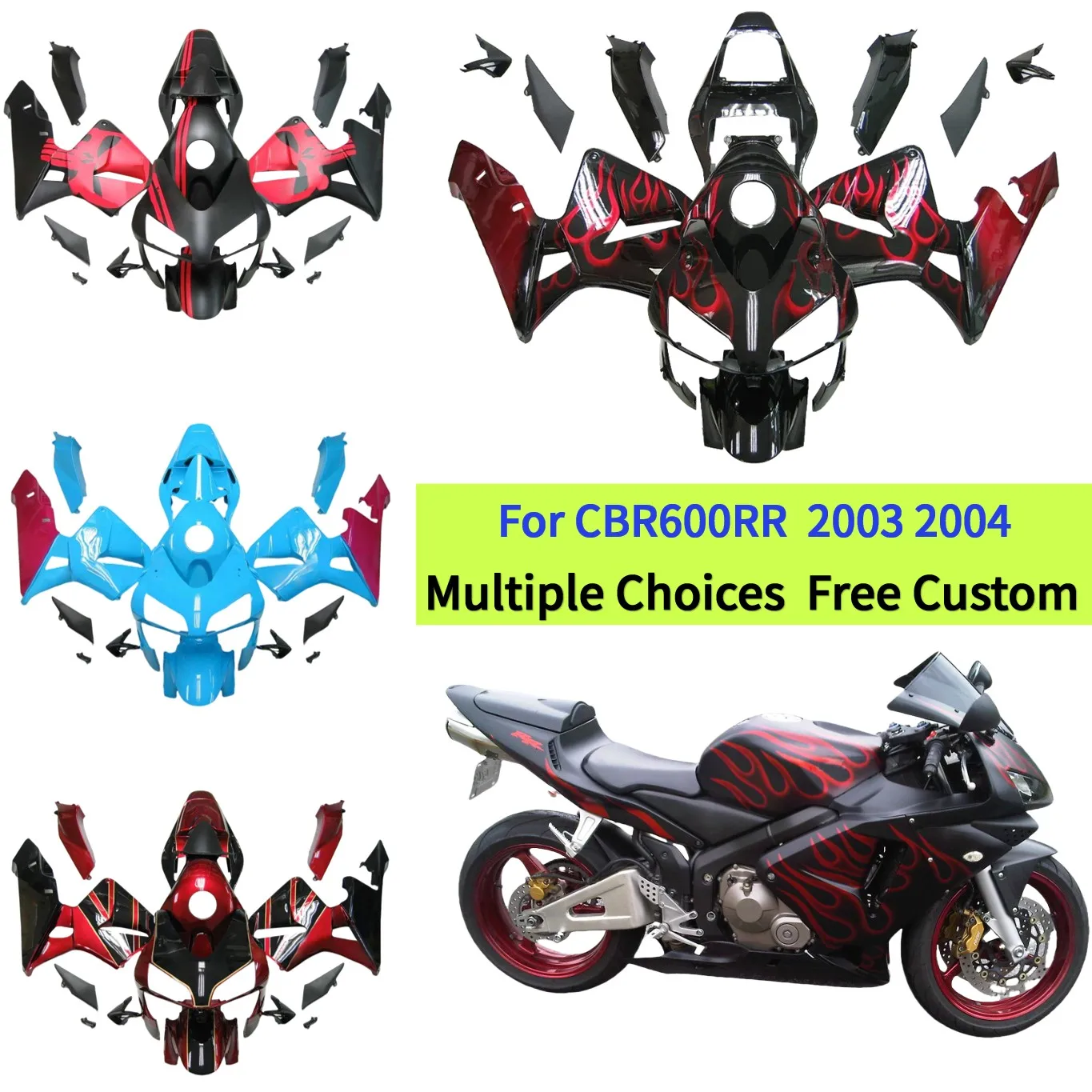 

Комплект обтекателя Red Flame для CBR 600RR 2003 2004 CBR600RR PC37 03 04, кузов из АБС-пластика, сменные панели на заказ, крышка