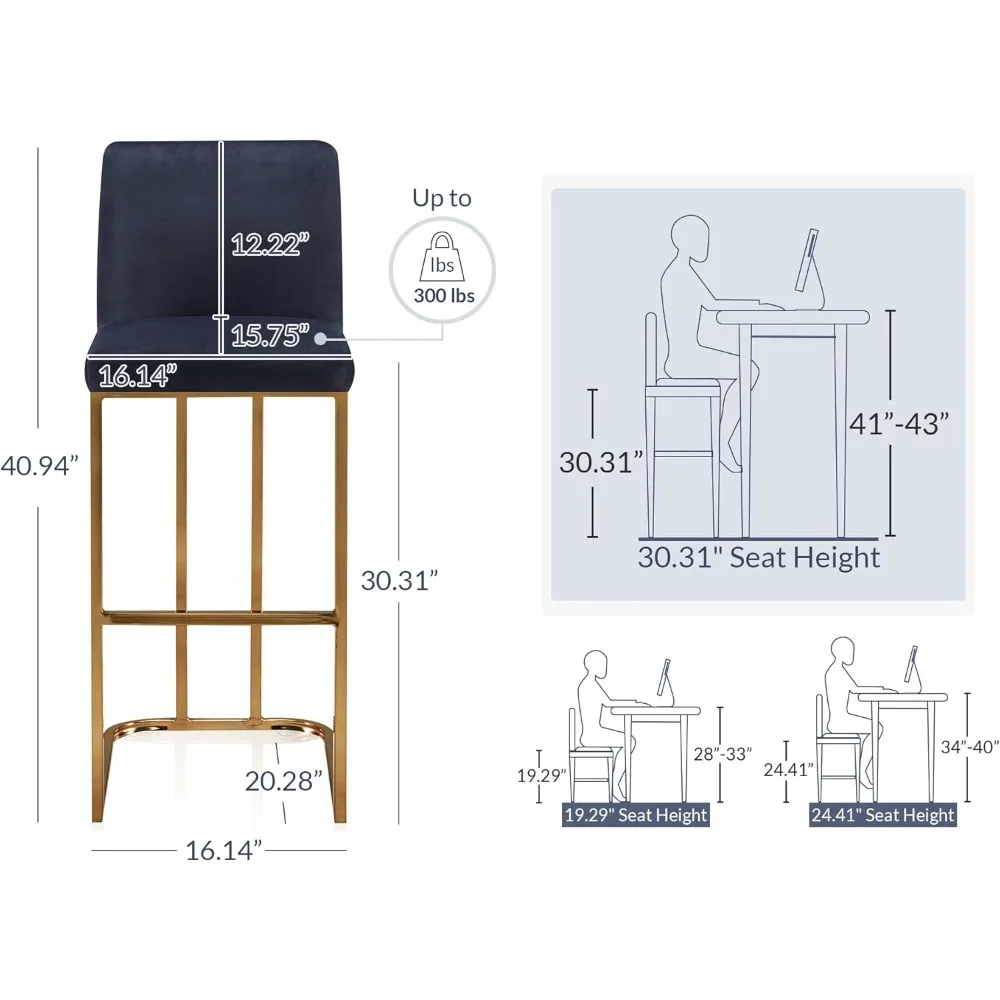 

Upholstered Velvet Bar Stools with Gold Metal Frame, Modern Bar Height Barstools Island Chairs For