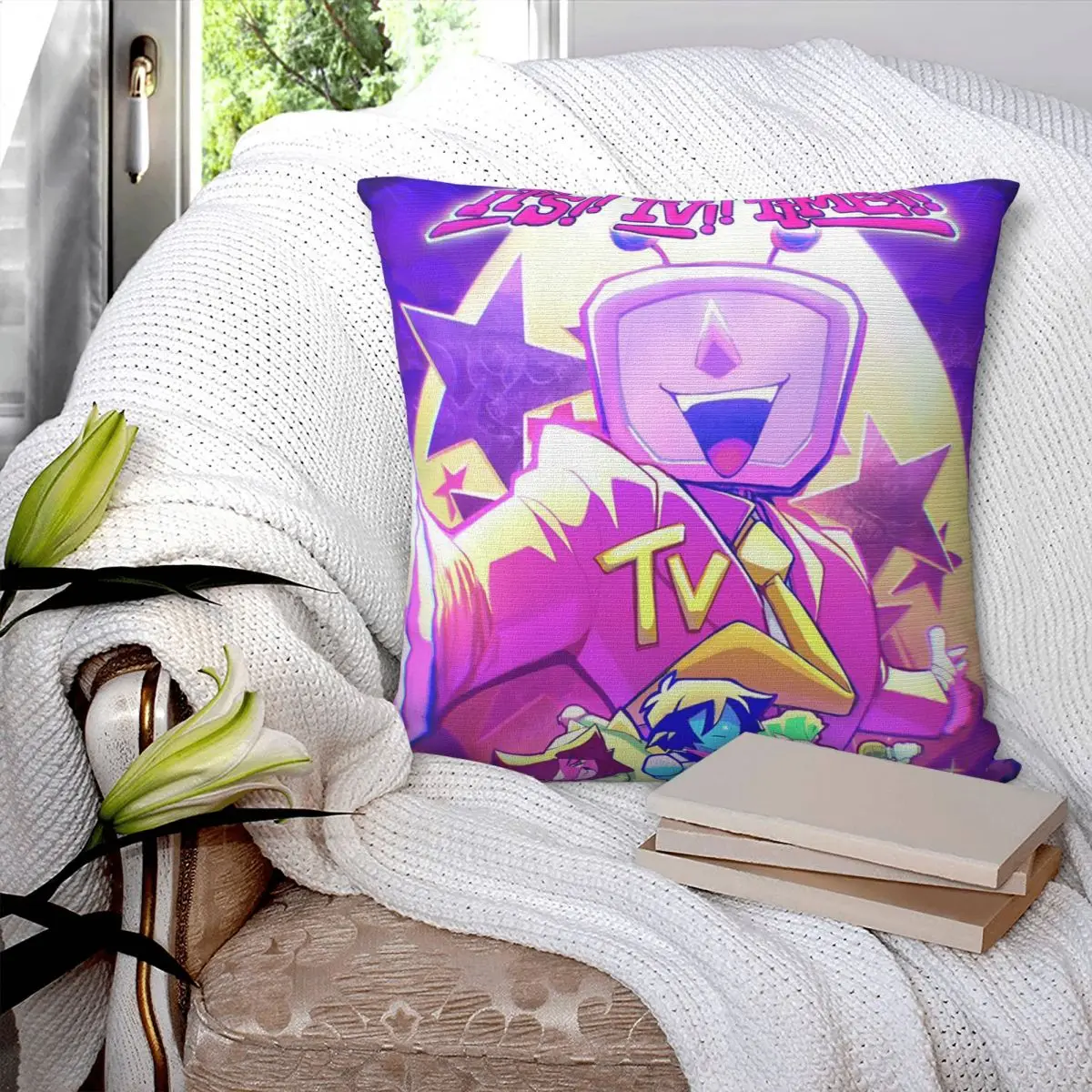 Tenna Deltarune Game Its TV Time Anime Square Pillowcase Cushion Cover Pillow Case Throw Pillow Cover for Home Bedroom Car