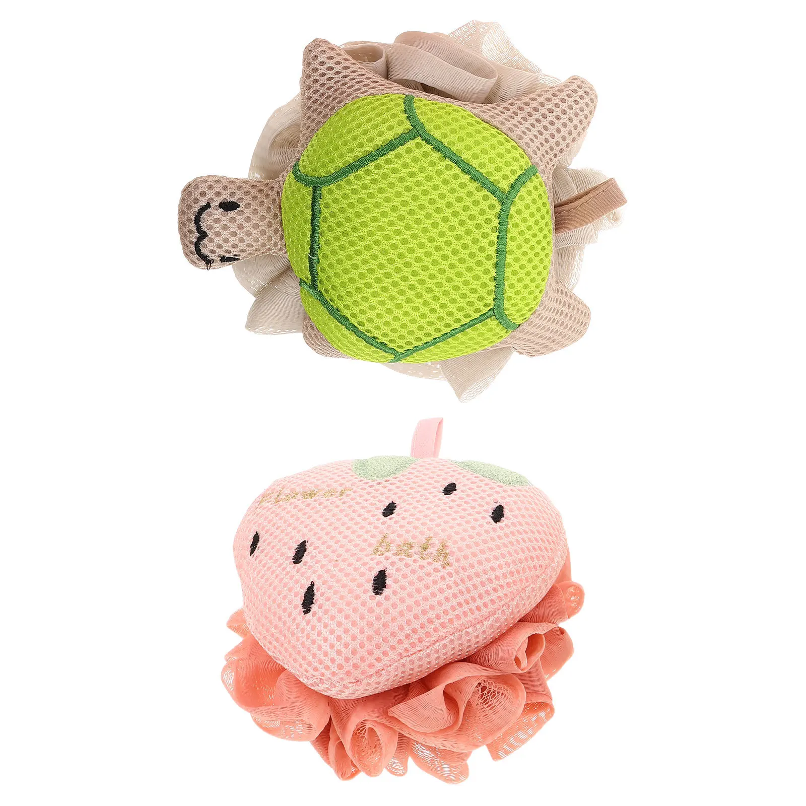 

2Pcs Bath Sponge Loofah Turtle Strawberry Cartoon Soft Mesh Shower Puff Gentle Exfoliating Body Scrubber for Kids and Adults