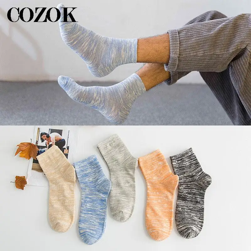 5 Pairs/lot Men Autumn Winter Middle Tube Socks Comfortable Cotton Breathable Socks Male Classic Striped Business Men Socks Crew