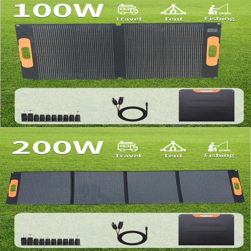

200W Solar Panel, IP68 Waterproof Foldable 100W Portable Solar Panel Power Backup, Solar Charger for Power Station RV Camping