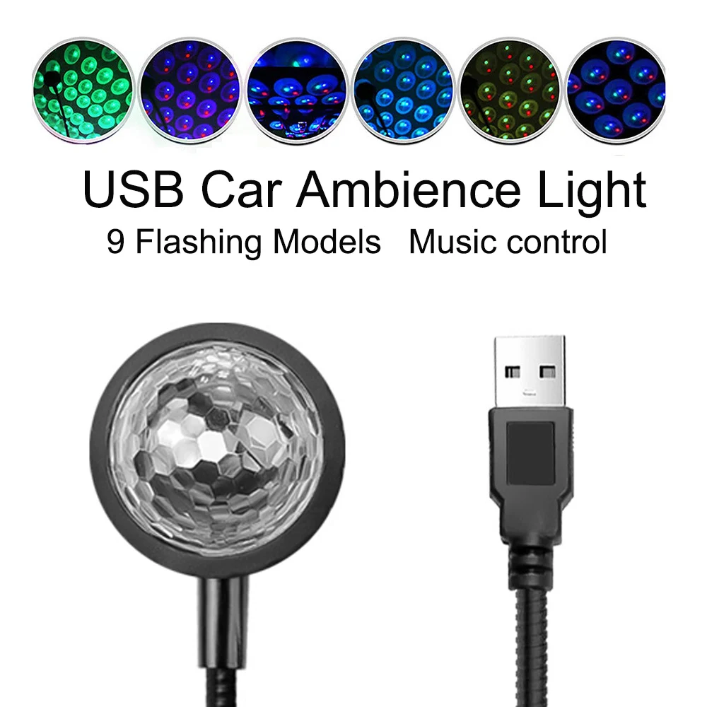 

Music control LED Car Roof Star Night Light Projector Atmosphere Lamp USB Decorative Lamp Adjustable Car Interior ambience