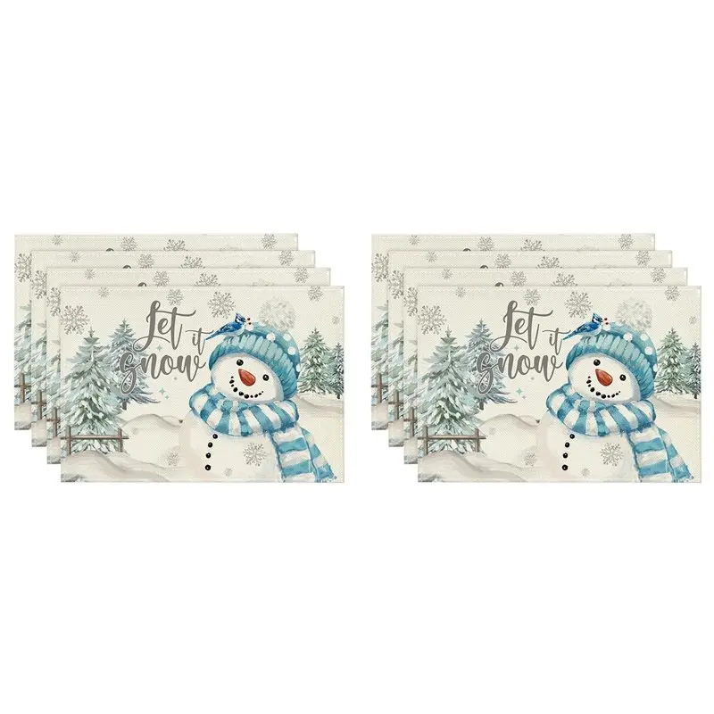 【ALLOWANCE】8PCS Xmas Trees Snow Pink Christmas Placemats Winter Table Mats For Kitchen Dining Decoration C