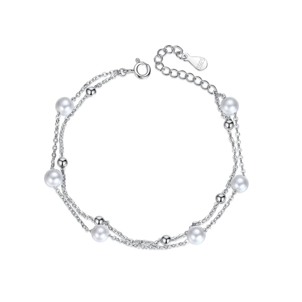 

S925 Sterling Silver Starry Sky Layered Bracelet Women's Niche High-End Double-Layer Shell Pearl Jewelry