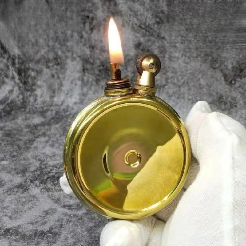 Irregular Brass Round Cake Trench Spray Dragon Kerosine Lighter Grinding Wheel Unusual Creative Oblique Fire Retro Pipe Lighters
