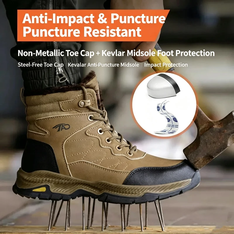 Men's Winter Impact-Resistant, Puncture-Resistant, Plastic-Steel-Toe Insulated Safety Shoes: Spark-Resistant and Heat-Resistant