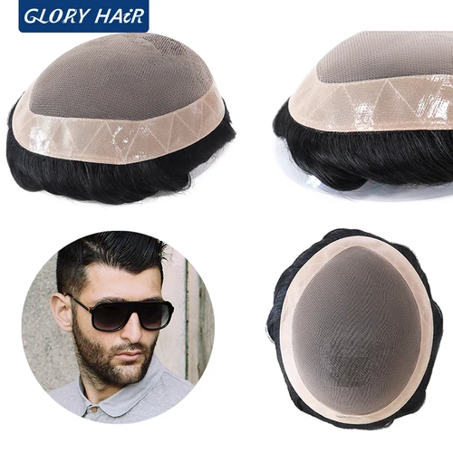 GLORYHAIR-Fine Mono DMC 5 pulgadas prótesis capilar para hombres cabello humano duradero peluca de peluquín para hombres peluca