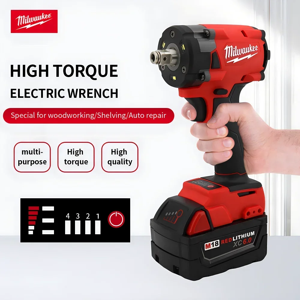 Milwaukee 1/2 Car Truck Repair Screwdriver Brushless Cordless Electric Wrench 18V Rechargeable 300 N.M Impact Drill power tools