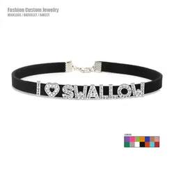 Sexy Lewd Rhinestone Letters I SWALLOW Choker Necklace Women Men Unique Suggestive Chocker Collar Cosplay Sex Custom Jewelry