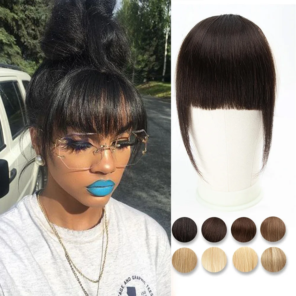 Human Hair Bangs 3 clips in Straight Remy Natural Human Hair Black Brown Blonde 3D Blunt Cut Natural Hair  Clip in Bangs Fringe