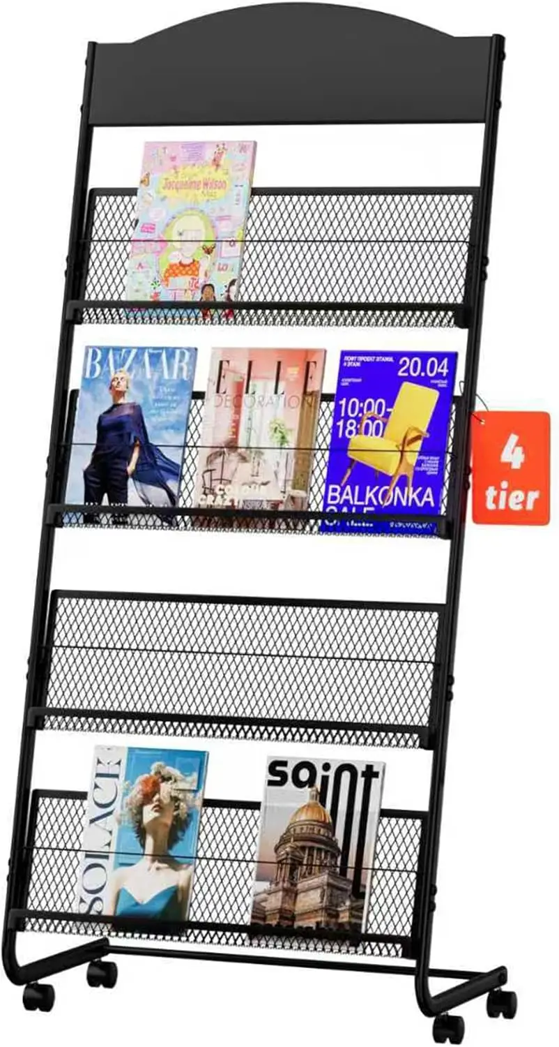 

Floor Standing Magazine Rack, 4 Layer Iron Magazine Rack Floor, Suitable for the Display of Brochures or Documents in Ex