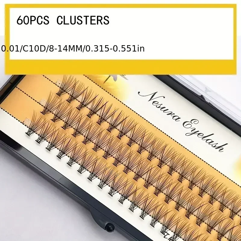 1 BOX (60 Clusters), 10D 0.07C 8/9/10/11/12/13/14MM, Eyelash Extension Clusters, Single Cluster False Eyelashes Makeup Products