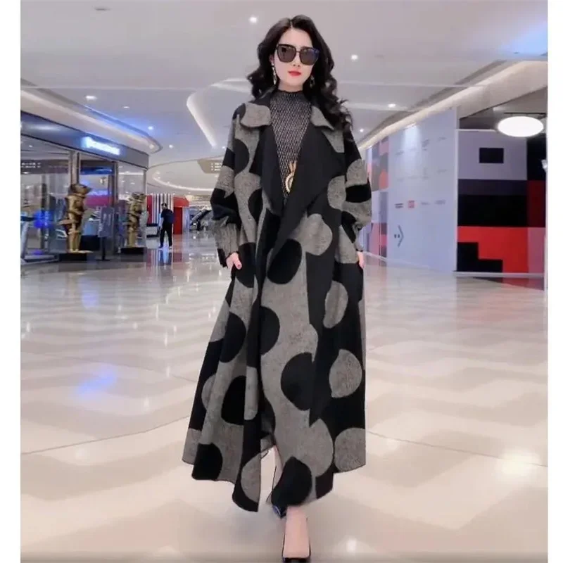 

For Women Long Windbreaker Loose Large Size L-5XL Overcoat Middle aged Female Wool Trench Coat Outcoat U418