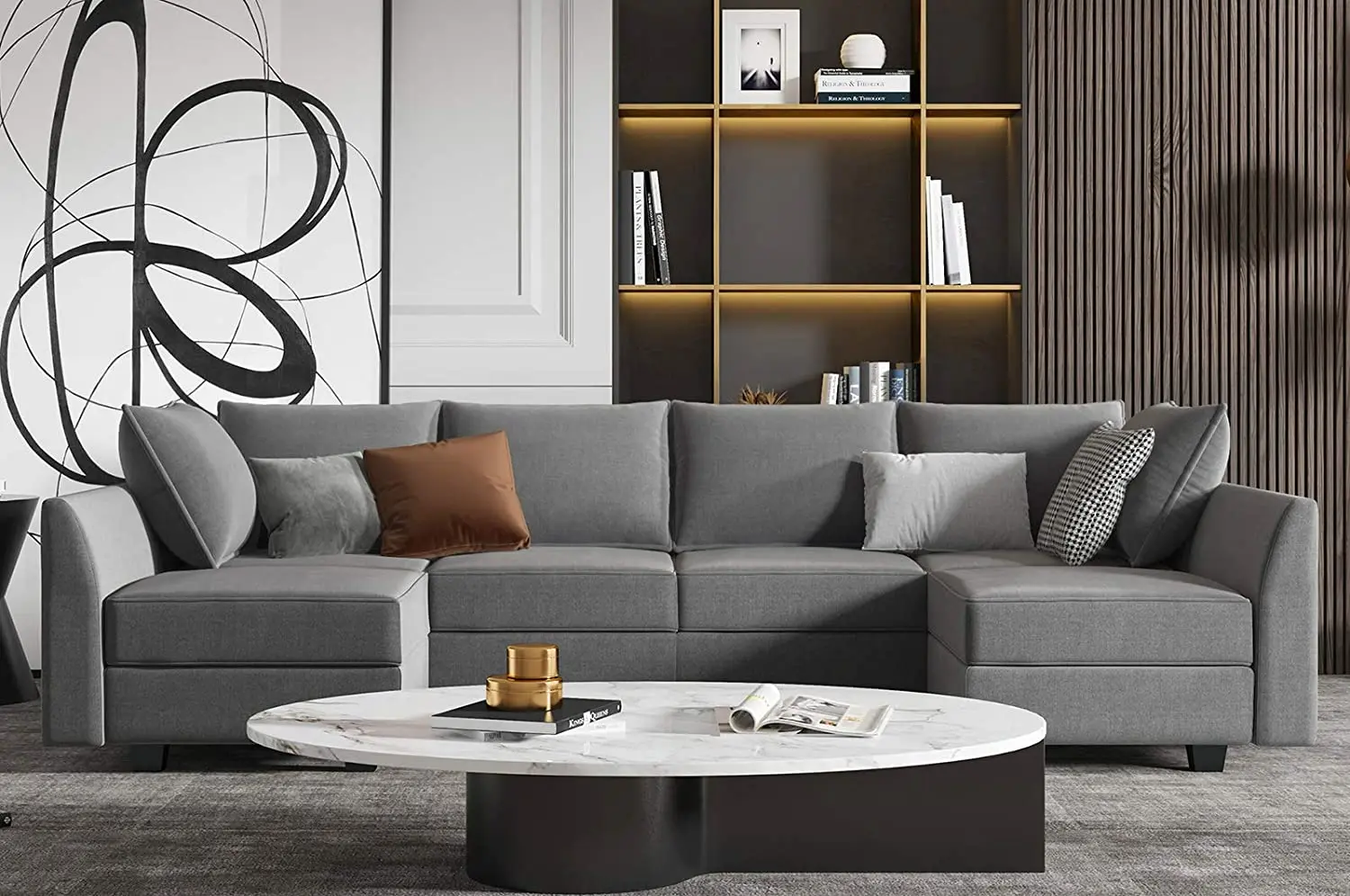 New Design Modern Corner U-shaped 6-seat Sofa Set Design Living Room Furniture Combination Sofa For Sale Customized 35-45 Days