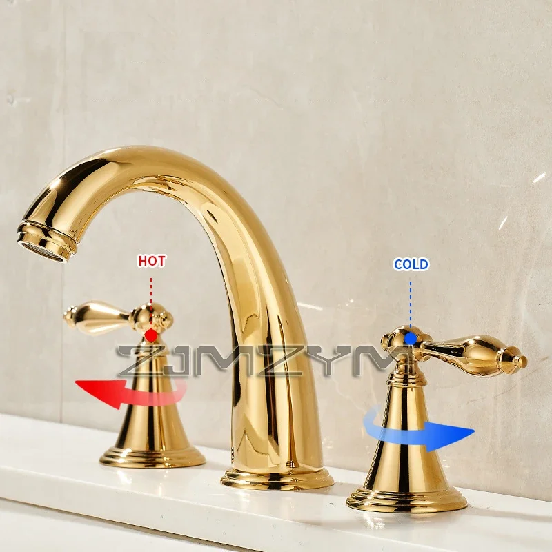 Basin Faucet 3 Holes Dual Control Bathroom Sink Faucet Deck Mounted Cold Hot Vintage Mixer Taps Bathtub Faucet