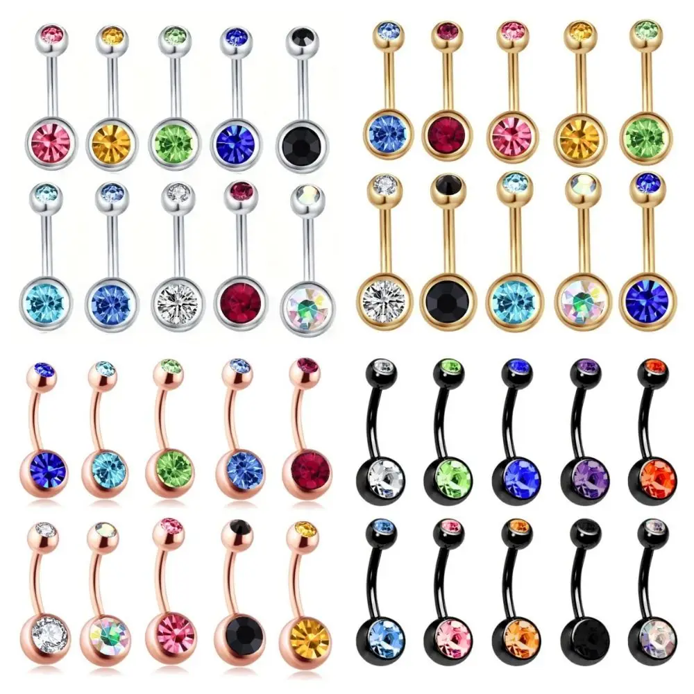 10pcs Personality Rhinestone Navel Ring Punk Crystal Body Jewelry Zircon Piercing Belly Piercing Jewelry Gift