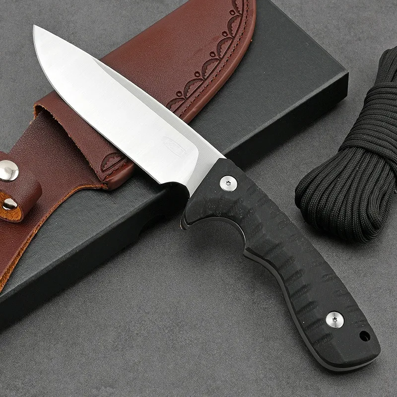 High-hardness survival knife for outdoor use, portable camping knife with G10 handle, tactical sharp straight knife