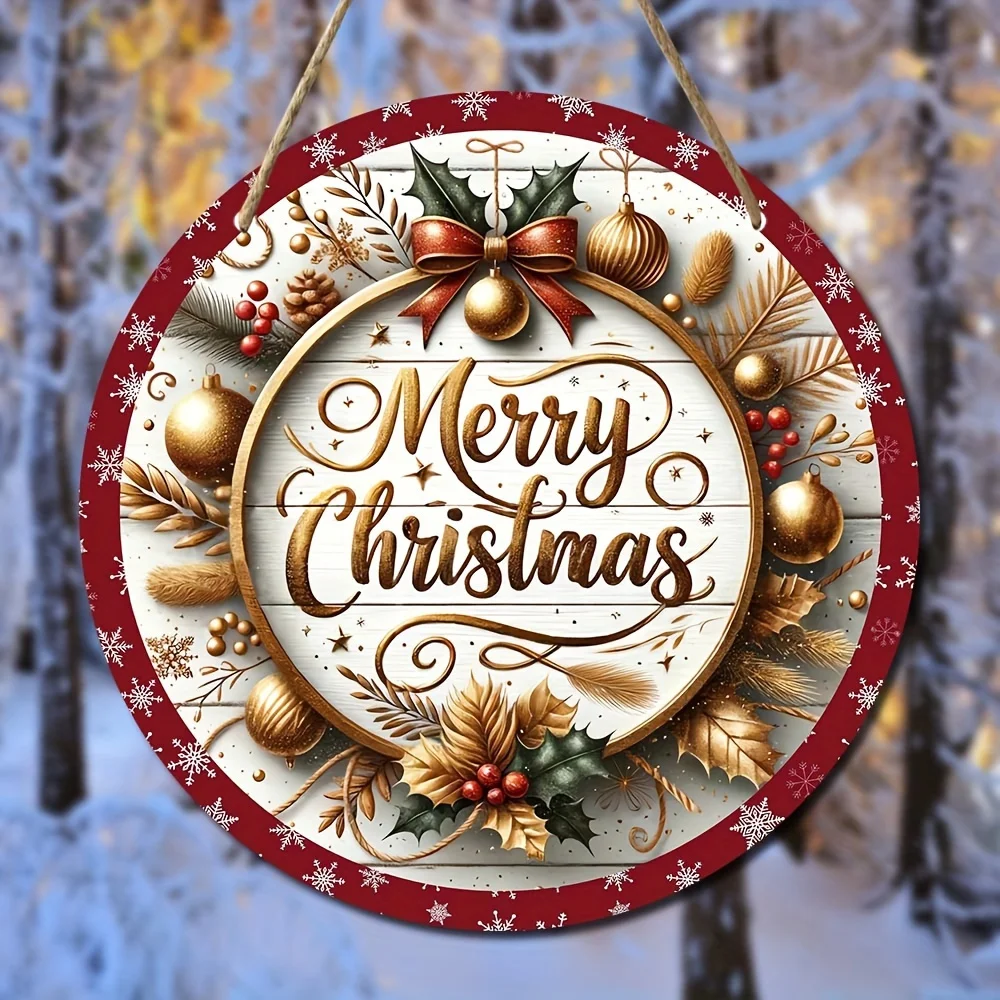 لافتة إكليل عيد الميلاد الخشبية الريفية المصنوعة يدويًا - ديكور مزرعة مقاوم للطقس، مناسبة للمنزل وشرفة الحديقة والعطلات